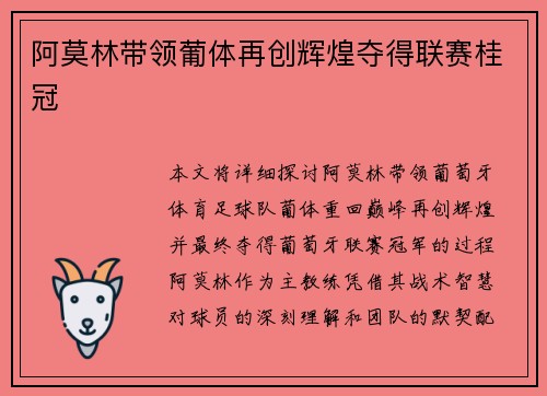 阿莫林带领葡体再创辉煌夺得联赛桂冠 阿莫林带领葡体再创辉煌夺得联赛桂冠